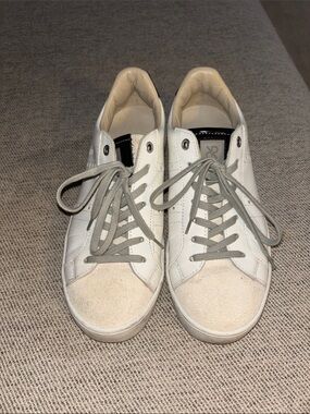 Rubirosa Odile Leather Cream and White Suede-Trim Sneakers Sz 37